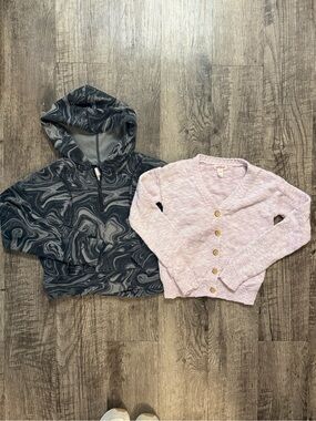 Girls Marble Cropped Hoodie and Button Front Cardigan